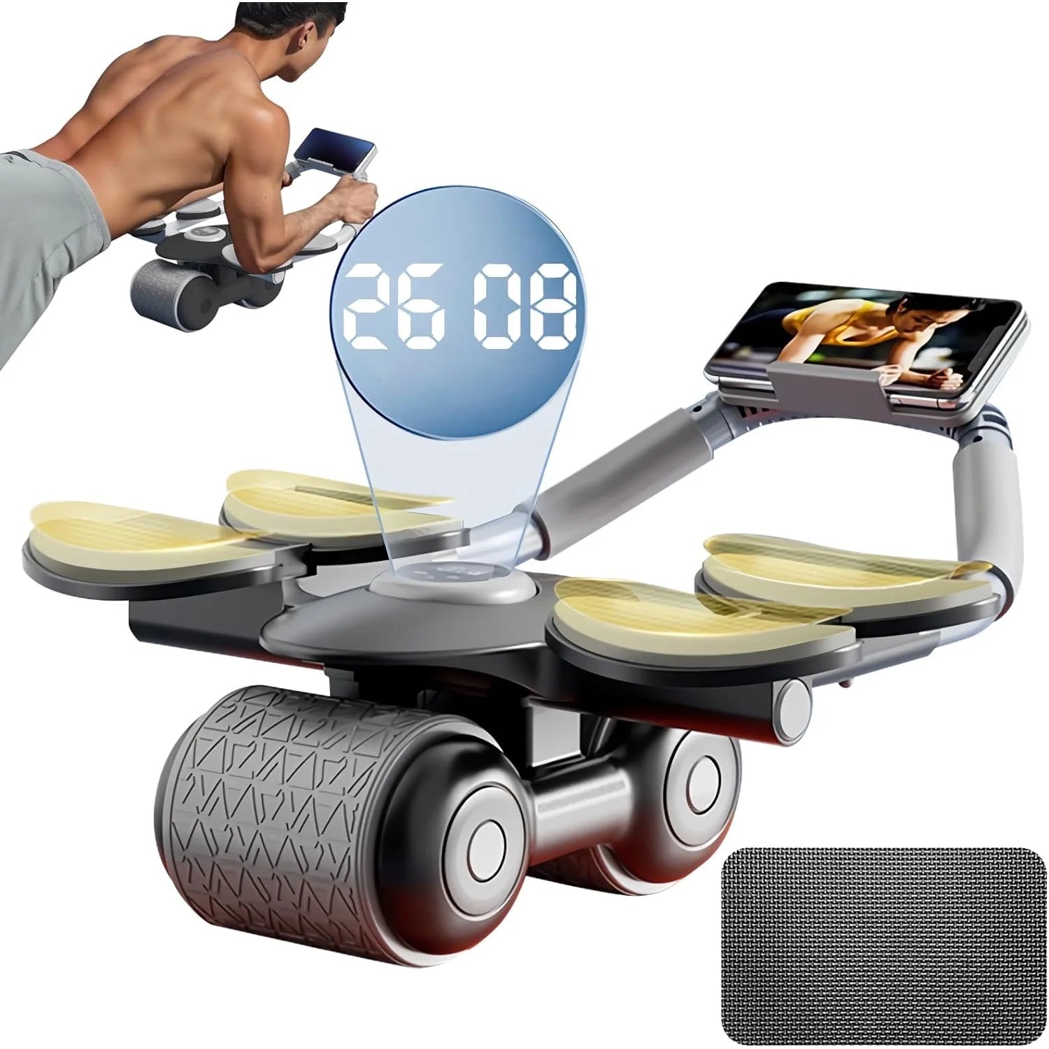 Ab Roller Wheel with Knee Mat &Timer, 2024 New with Timer Ab Abdominal Exercise Roller Elbow Support, Abs Roller Wheel Core Exercise Equipment, Automatic Rebound Abdominal Wheel